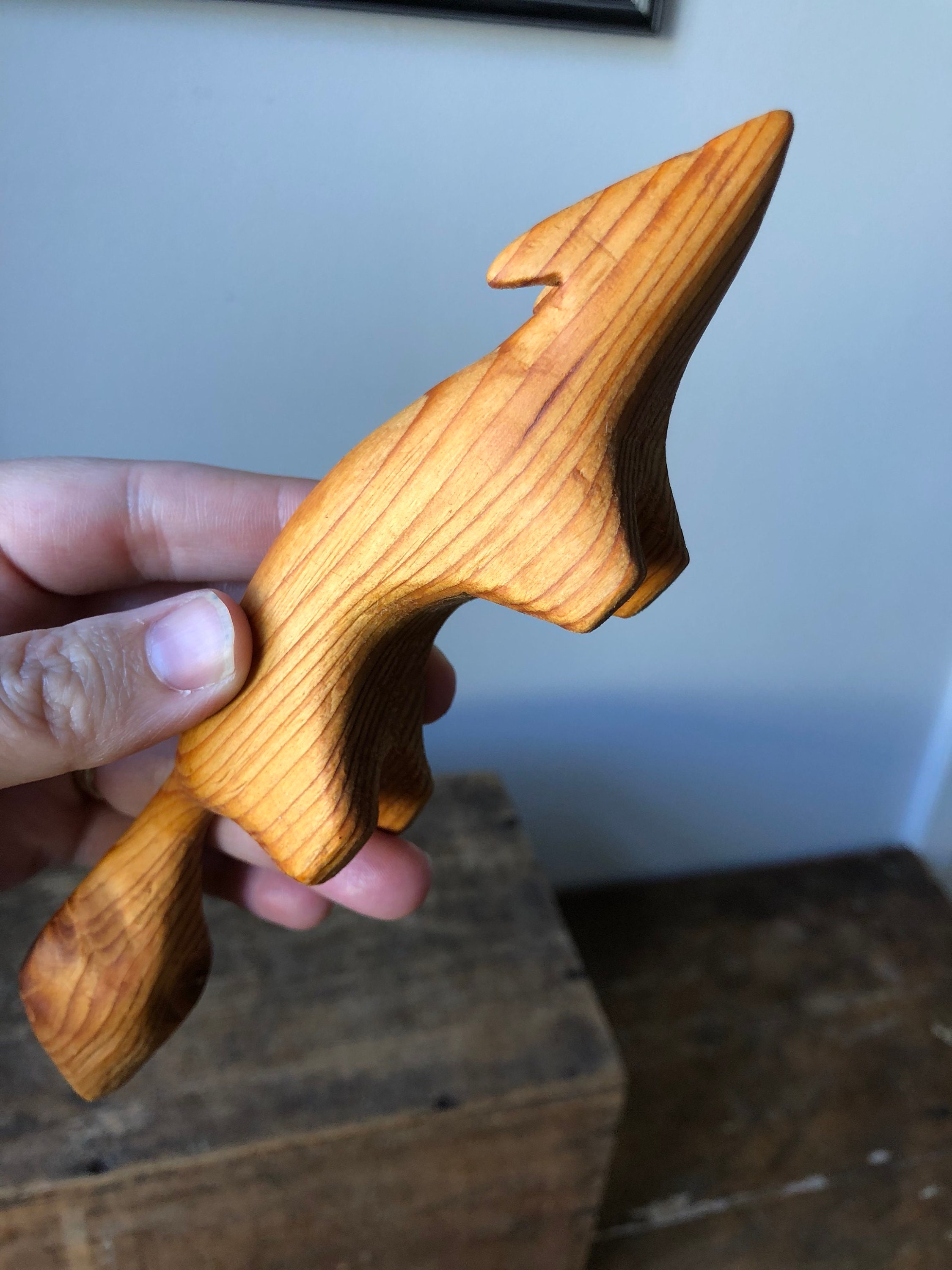 Midcentury modern hand carved wooden fox Scandinavian Swedish handicrafts