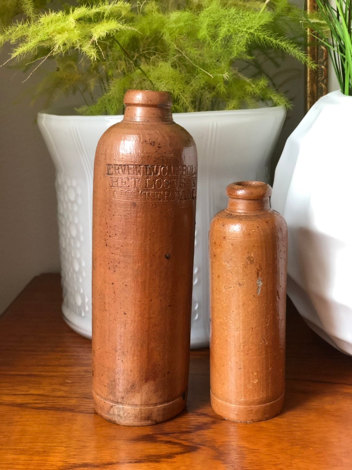 Small Antique Dutch stoneware liquor bottles from Amsterdam / ERVEN