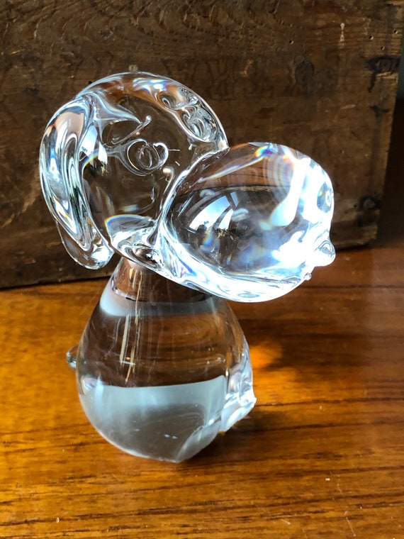 FM marcolin Ronneby glass crystal Snoopy dog figurine hand blown soft glass dog figurine 1970s /FM Ronneby Sweden snobben