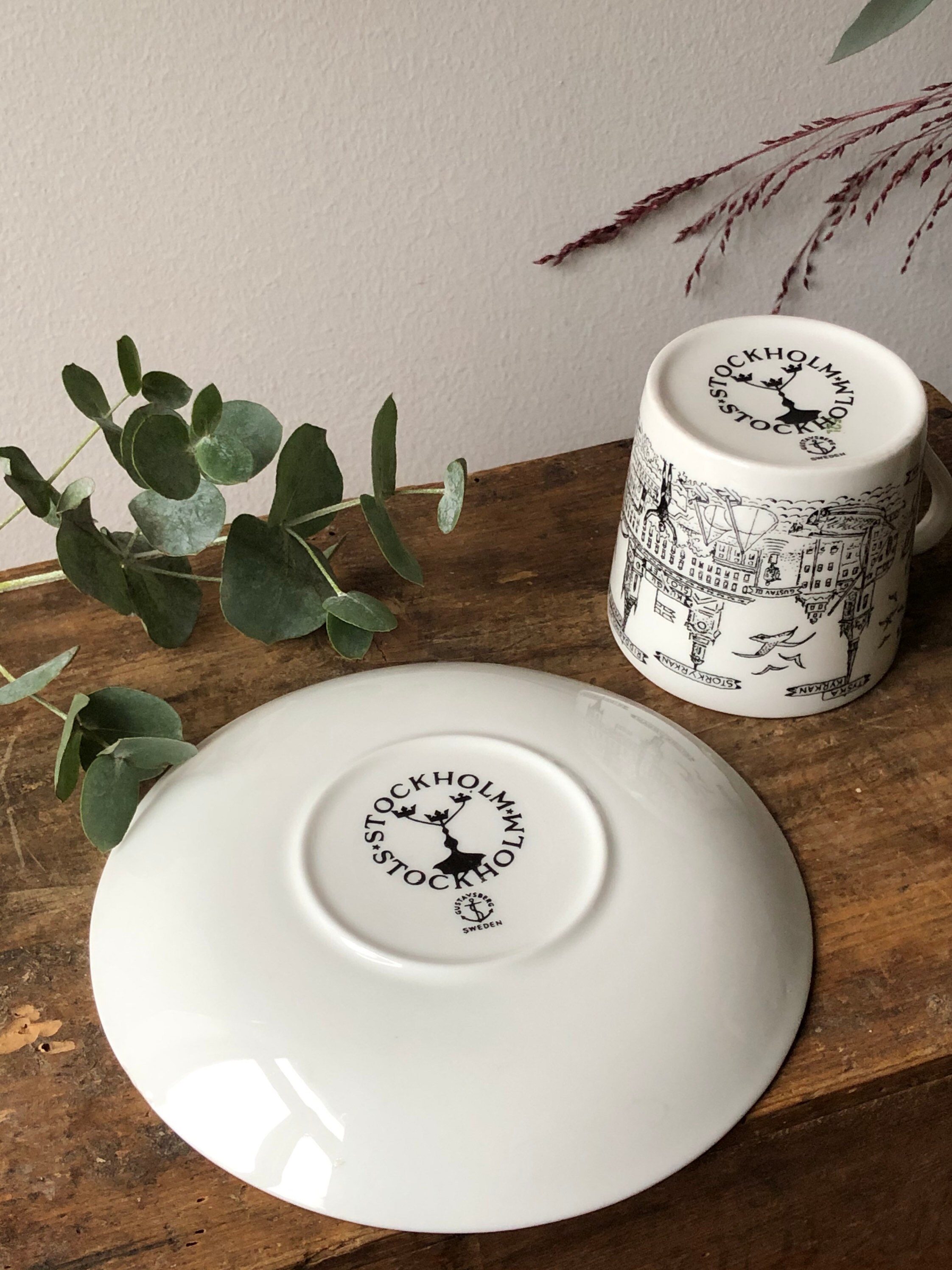 Gustavsberg cup and saucer Stockholm cityscape of famous buildings in