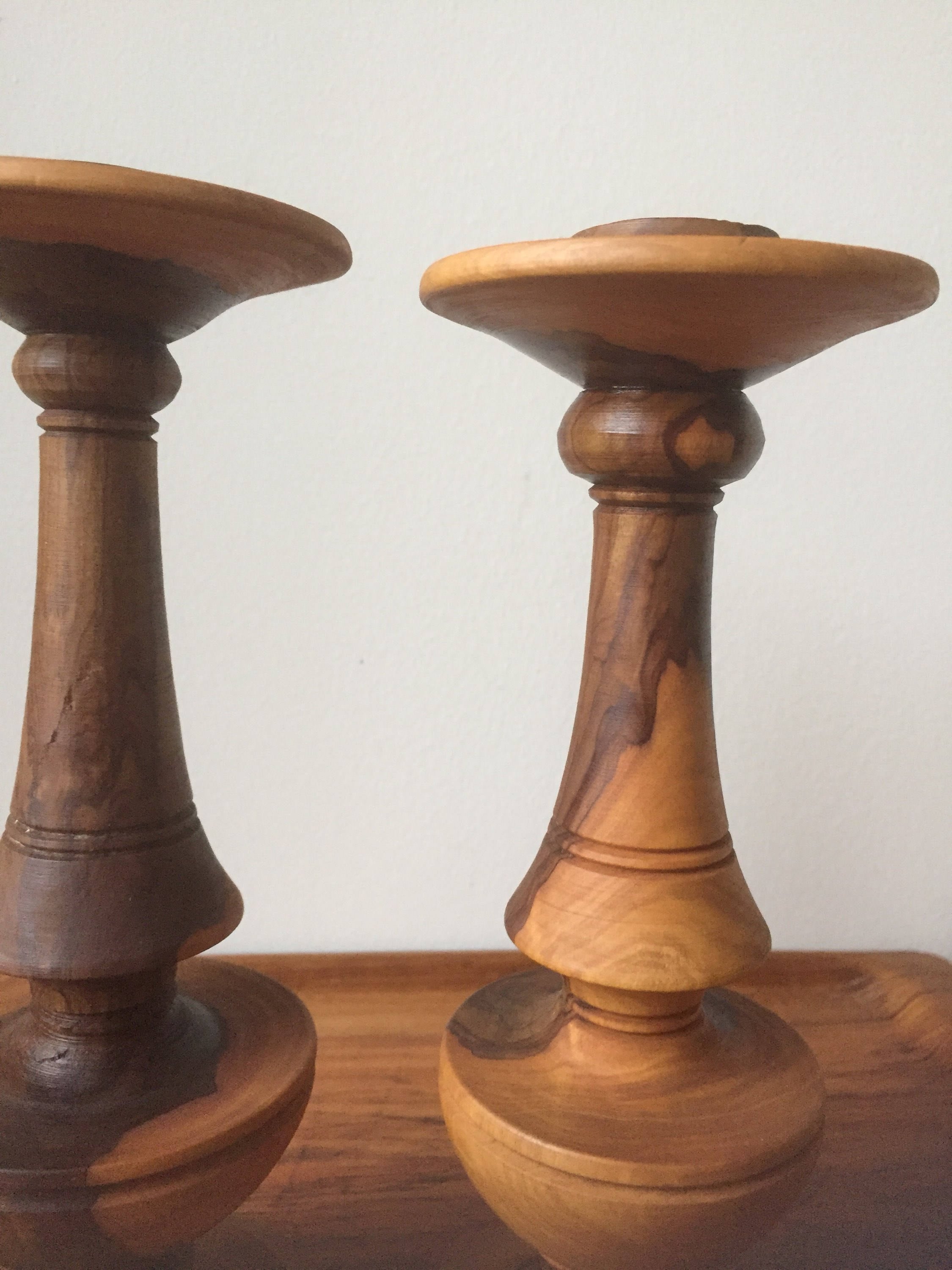 Swedish wooden hand turned candle stick holders Scandinavian