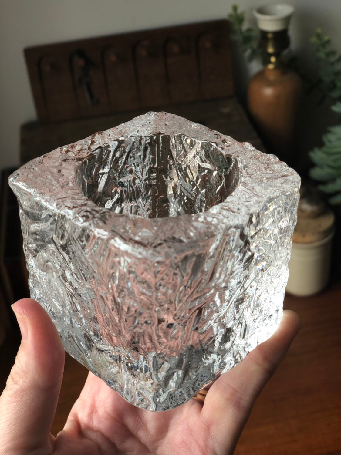 Scandinavian crystal candle holder from Nybro Glassworks Sweden