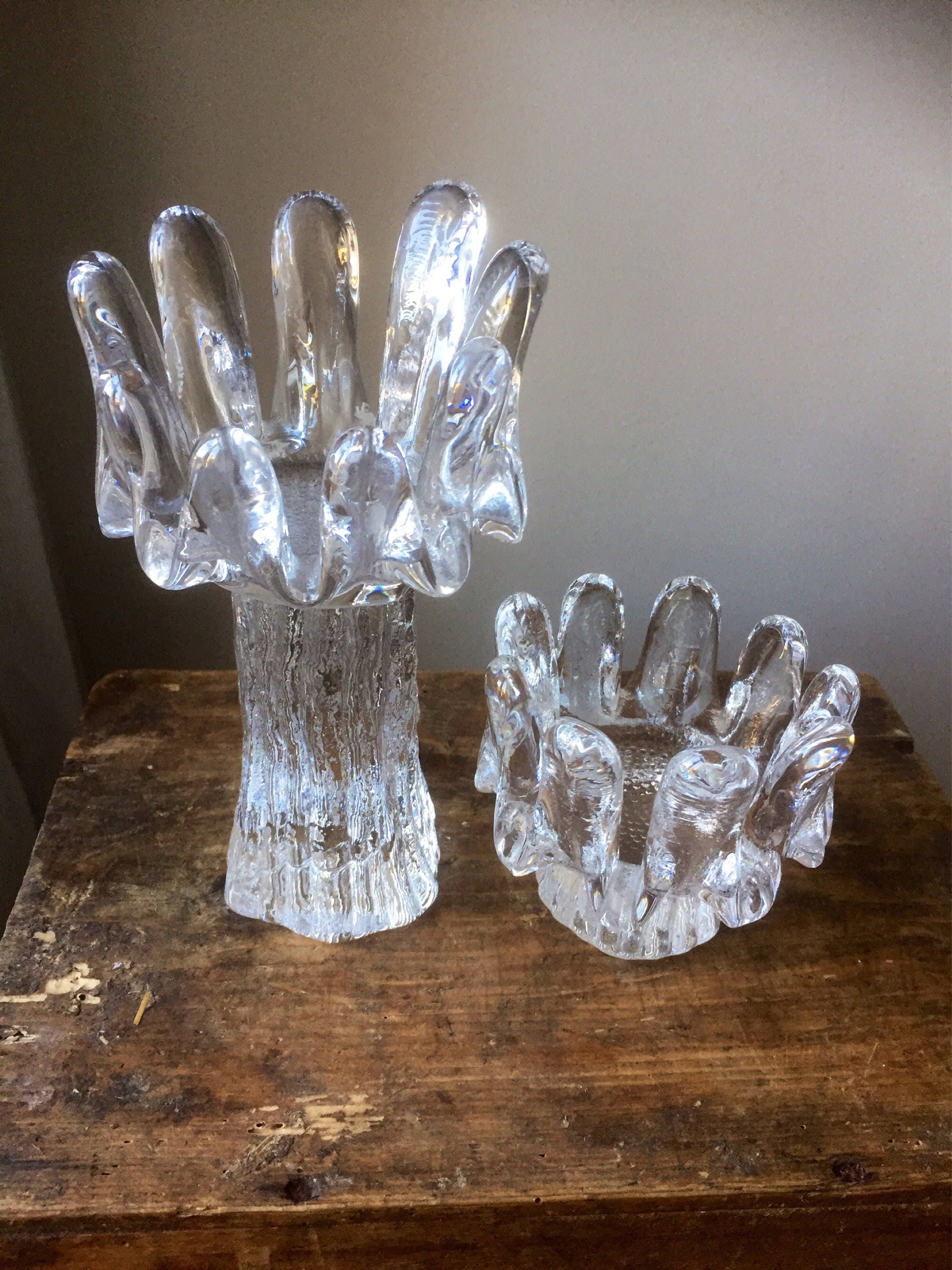 Pair of Kosta boda sunflowers Göran Warff votives candle tealight