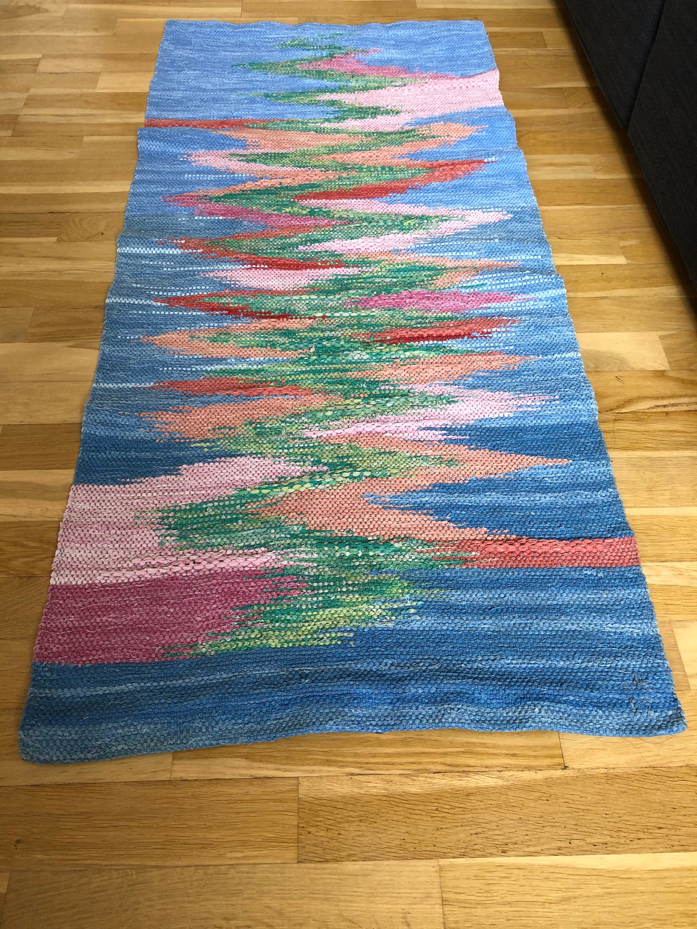 Original ombre Scandinavian rag rug woven textil art wall hanging ...