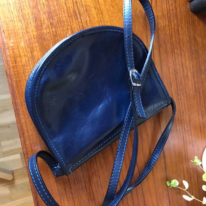 Navy Blue Leather Vera Pelle Purse 80s Vintage Made in Italy Etsy