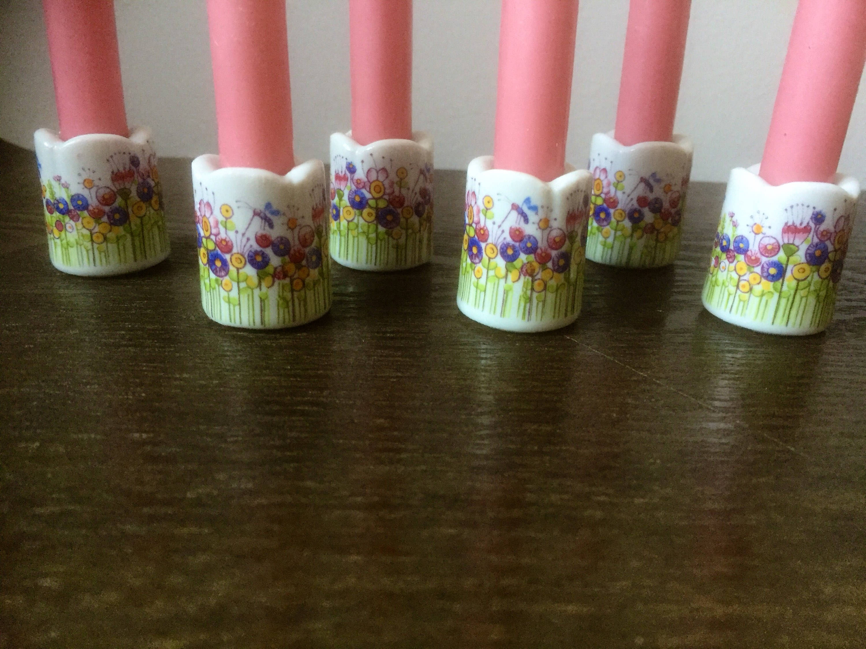 Sweet/set of 6/ceramic mini candle holders/west German /Funny Design