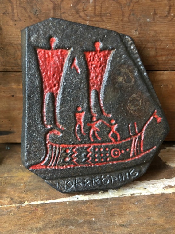 Cast iron wall hanging Viking carving and rune symbols standing stones, representing the 3,000 Plus Swedish carvings around Norrköping