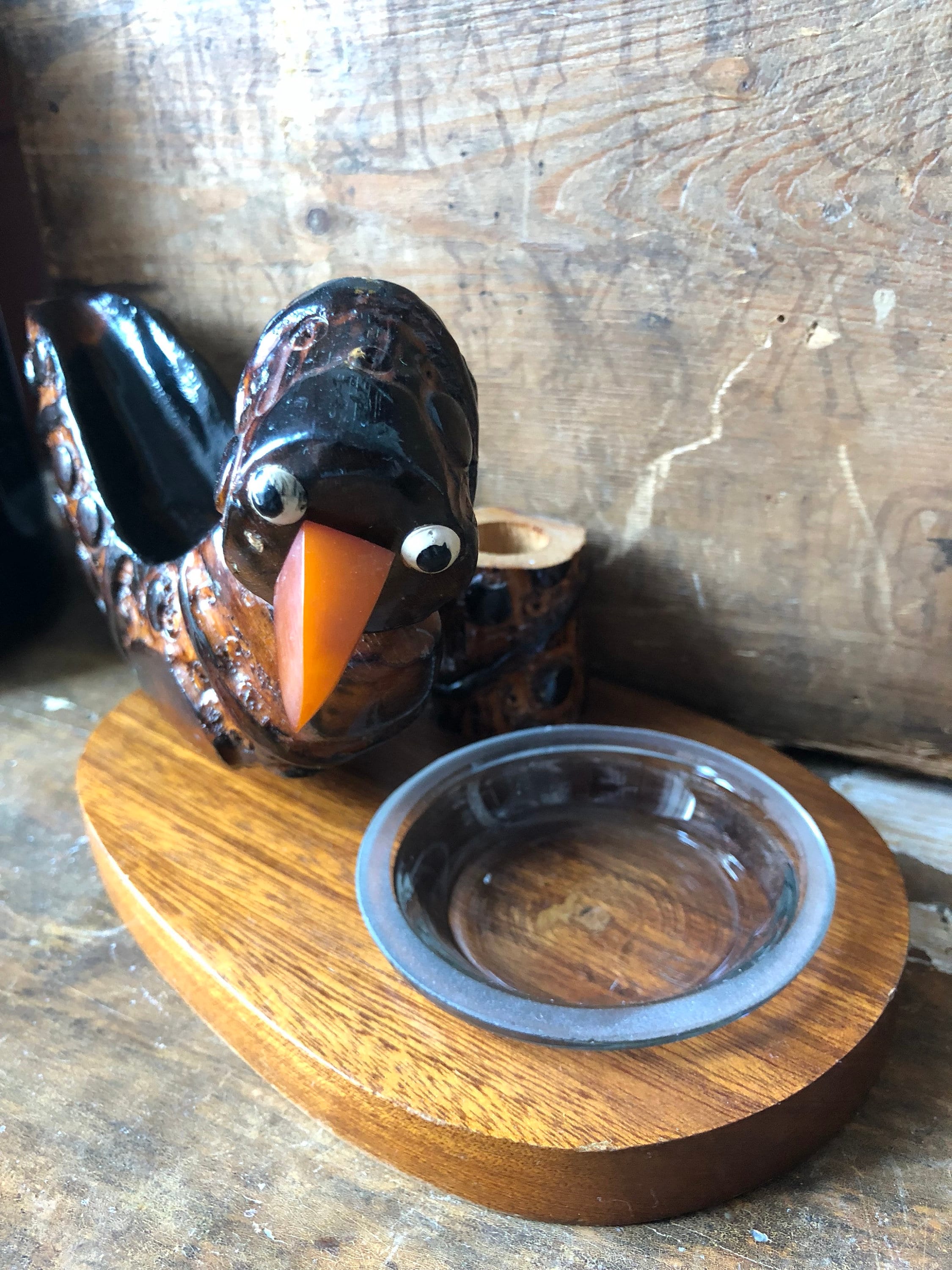 Antique hand carved Scandinavian pipe holder / pipe stand bird with