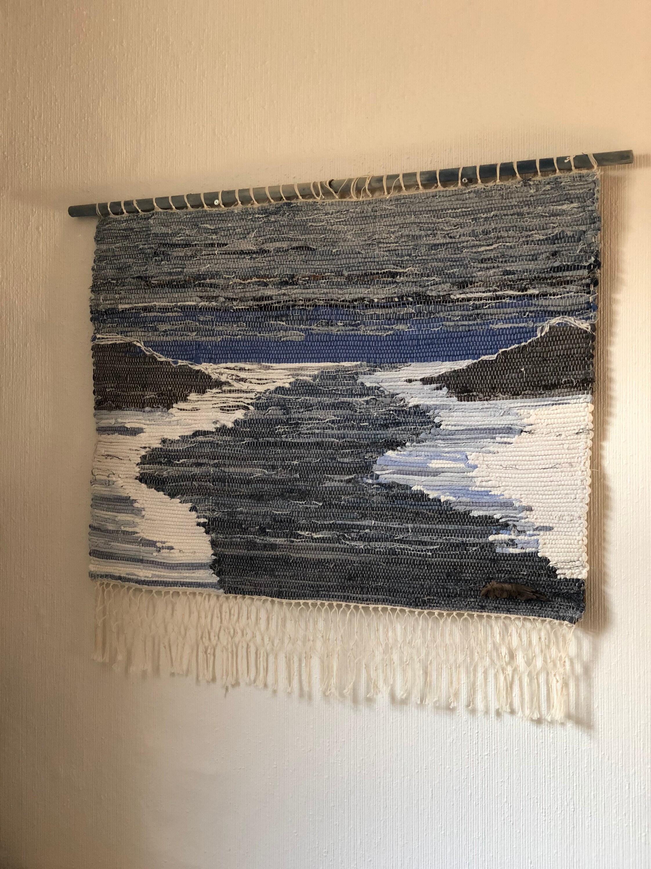 Original Scandinavian rag rug woven textil art wall hanging tapestry