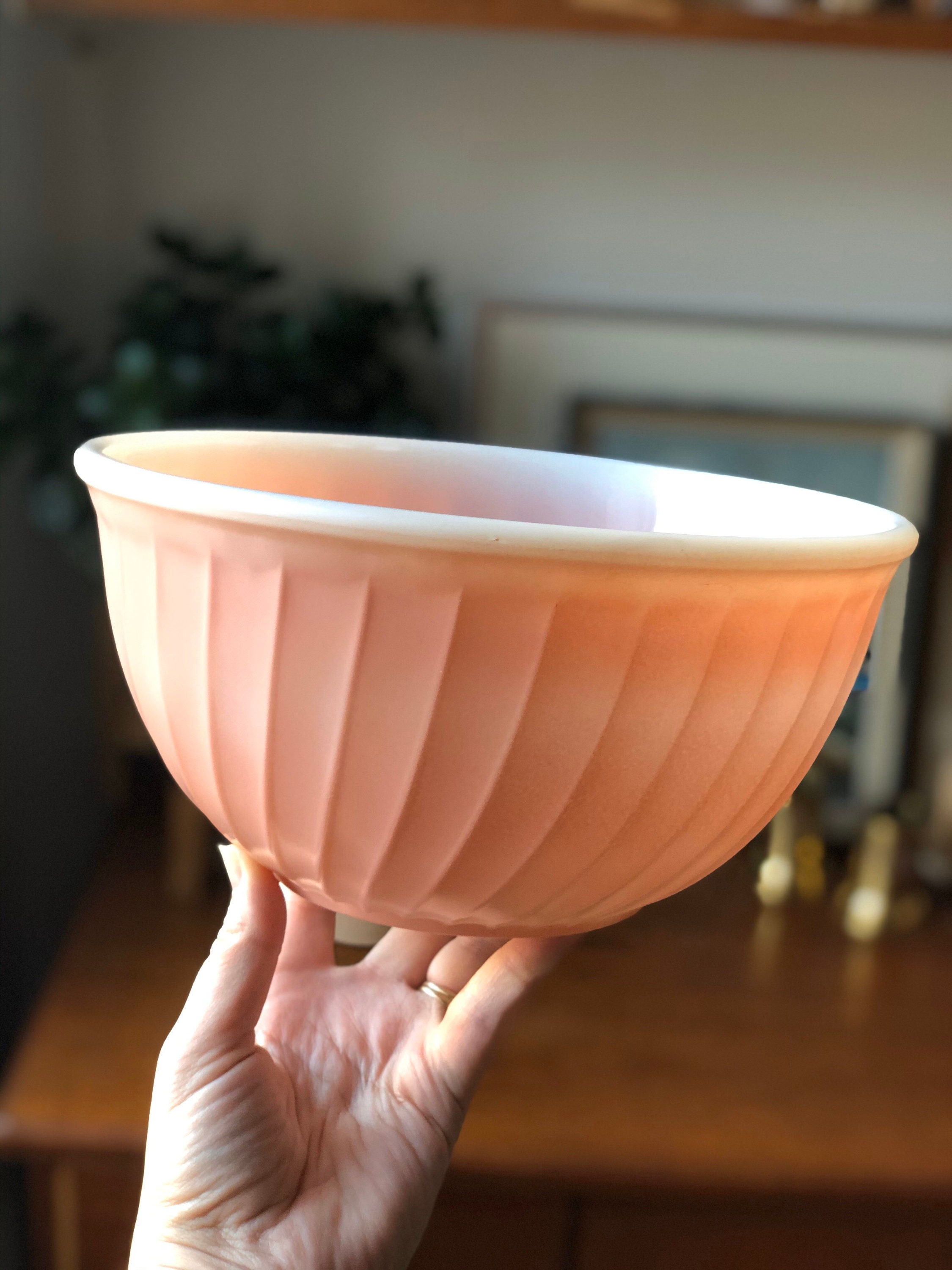 vintage large pink Fire King Anchor Hocking bowl 1950s Swirl patter