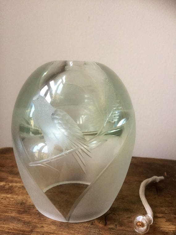 Swedish oil lamp crystal hand blown etched eagle oil light småland scandinavian glass