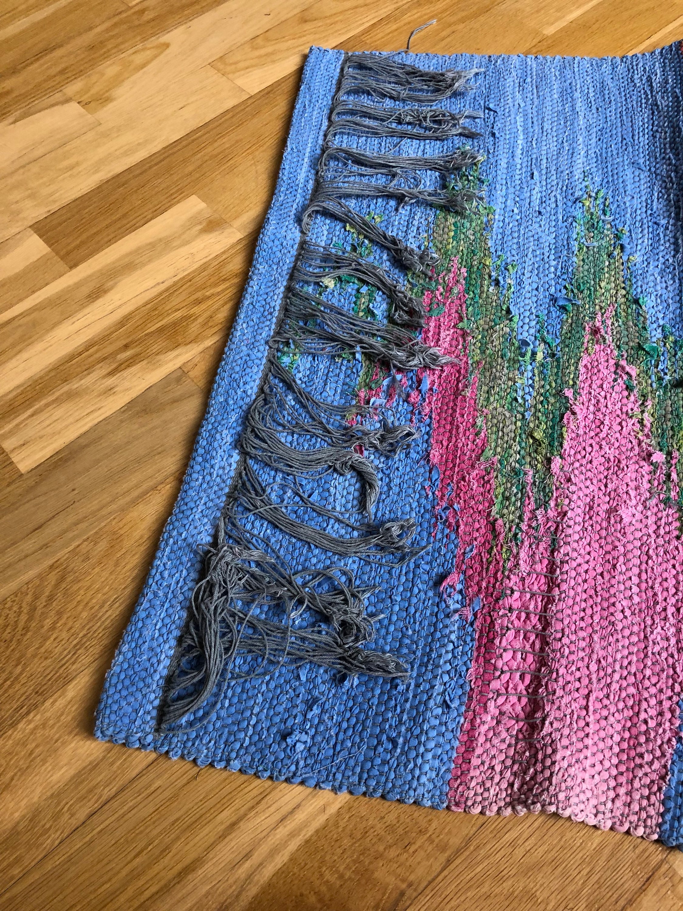 Original ombre Scandinavian rag rug woven textil art wall hanging ...