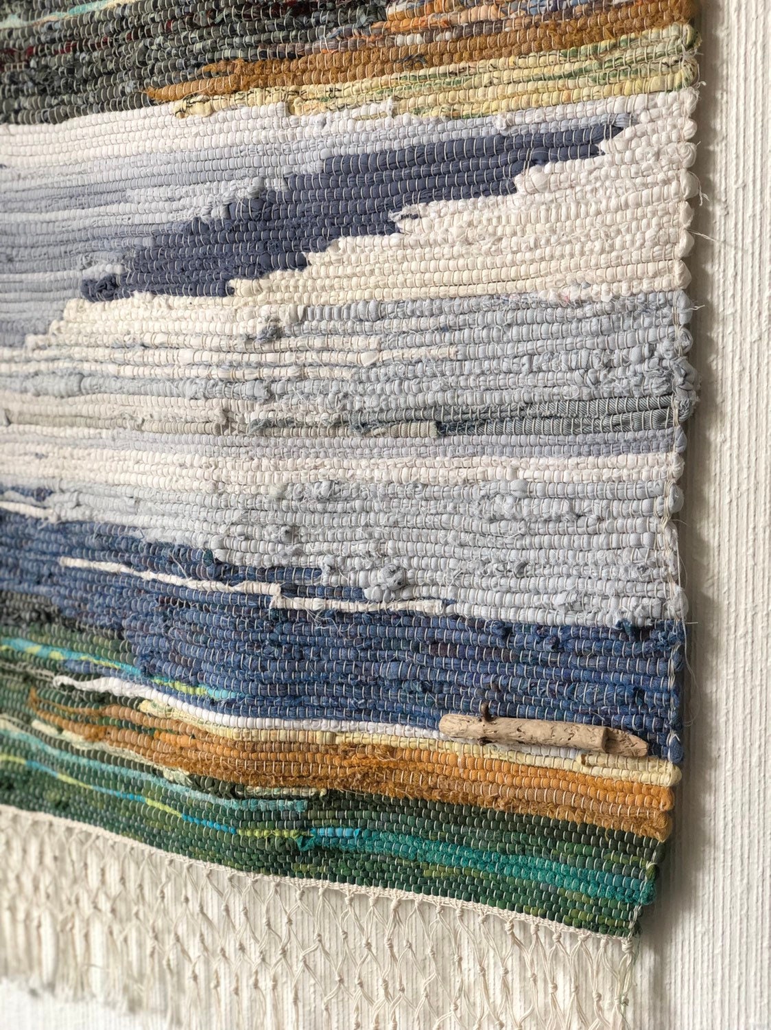 Original Scandinavian rag rug woven textil art wall hanging tapestry