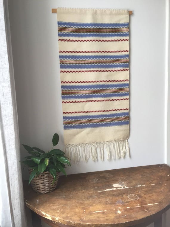 Large/Swedish/folk art/kilim/woven/rug/hand loomed/wall hanging/traditional/boho