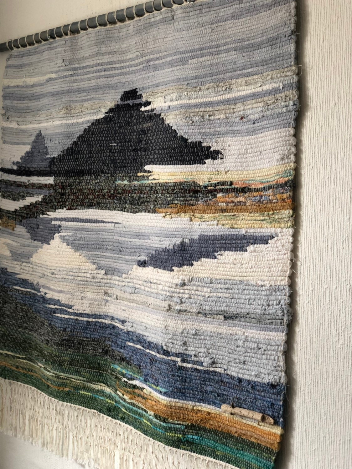 Original Scandinavian rag rug woven textil art wall hanging tapestry