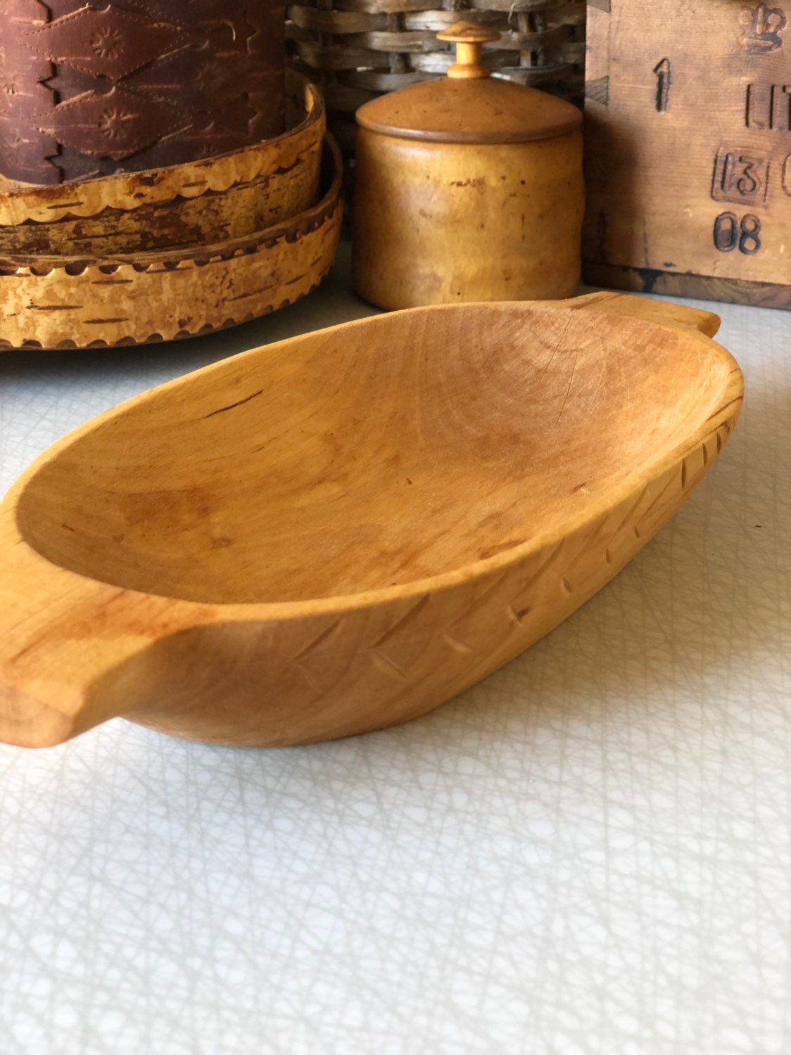 Swedish hand carved dough bowl midcentury modern wooden bowl primitive