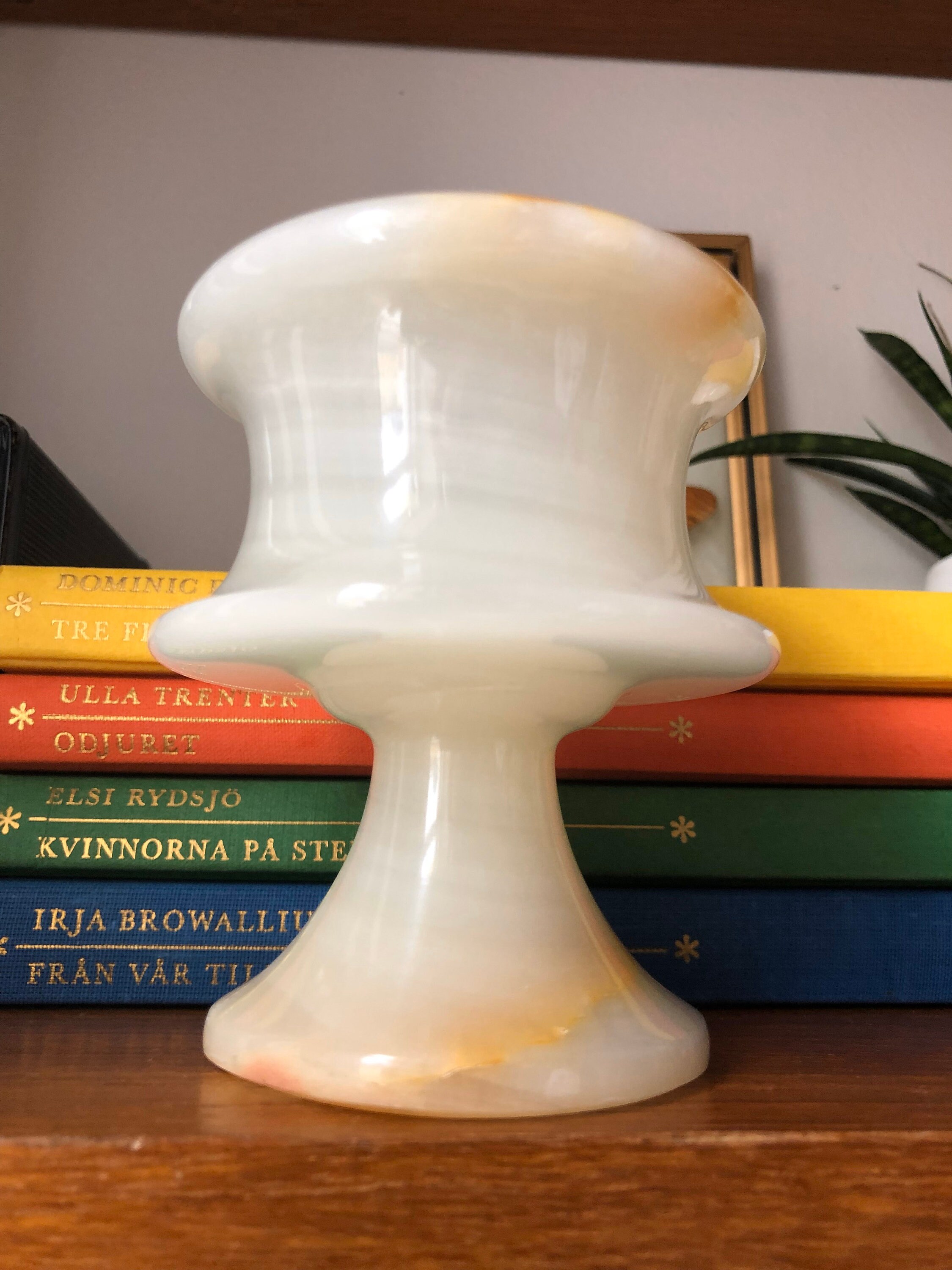 Art Deco onyx marble Italian footed votive candleholder hollywood