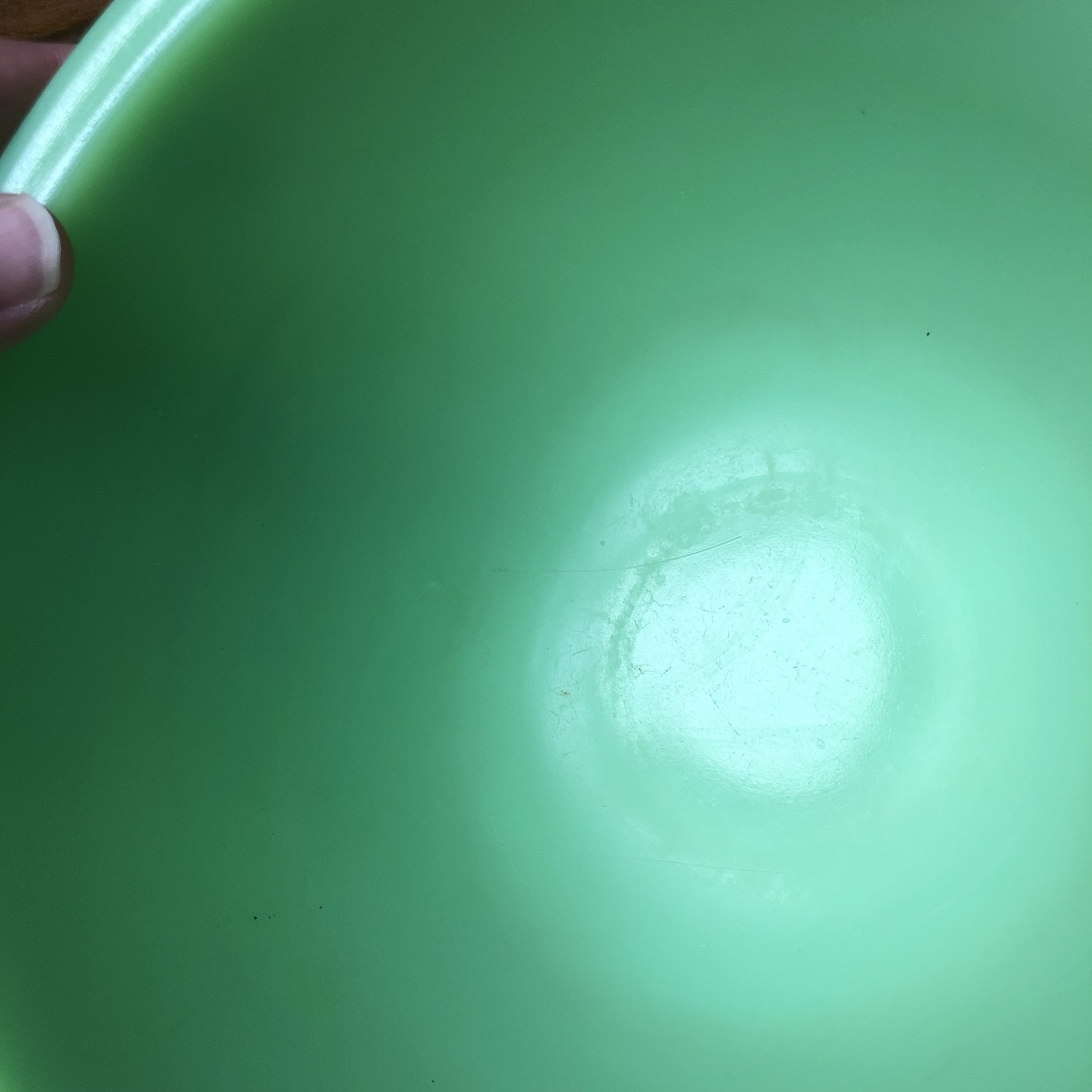 Jadeite mixing bowl with spout midcentury vintage glass bowl