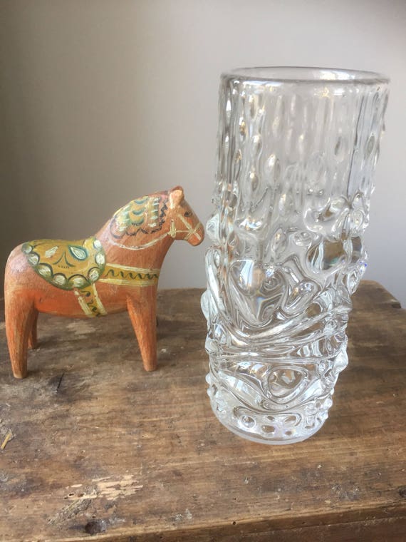 Vintage Czech Frantisek Peceny dragon head  Hermanova glass vase 1970s