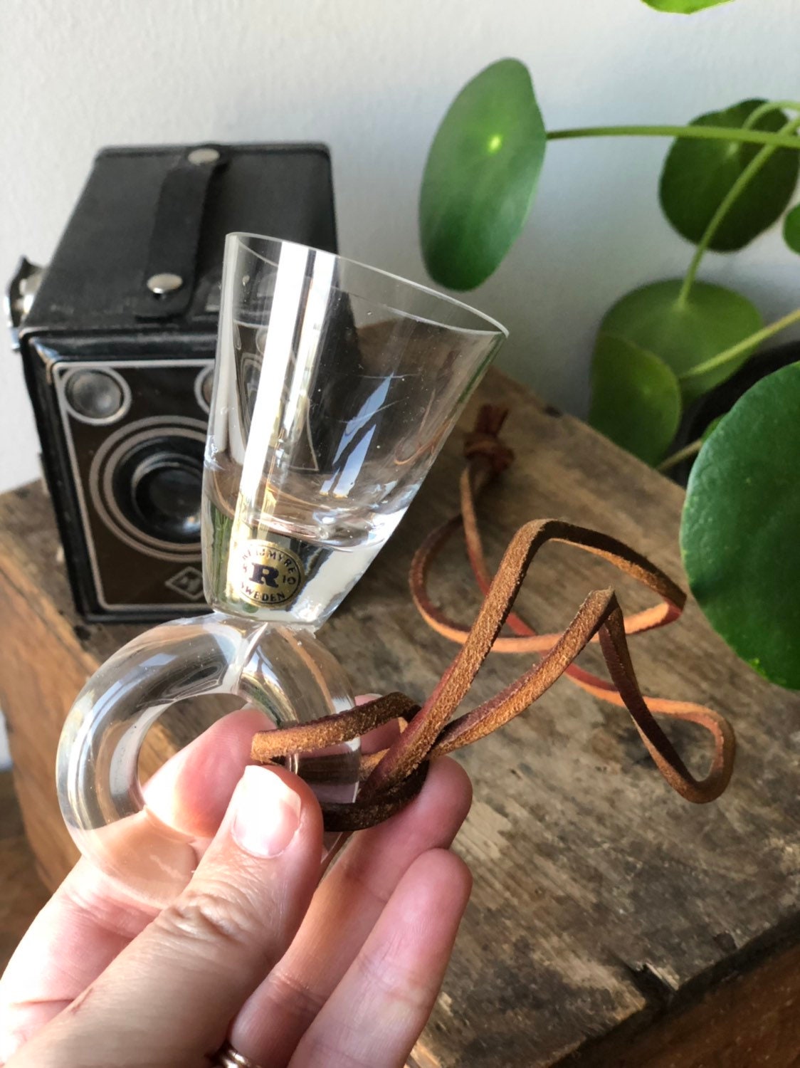 Reijmyre handblown Shot glass on a string swedish Scandinavian sleek