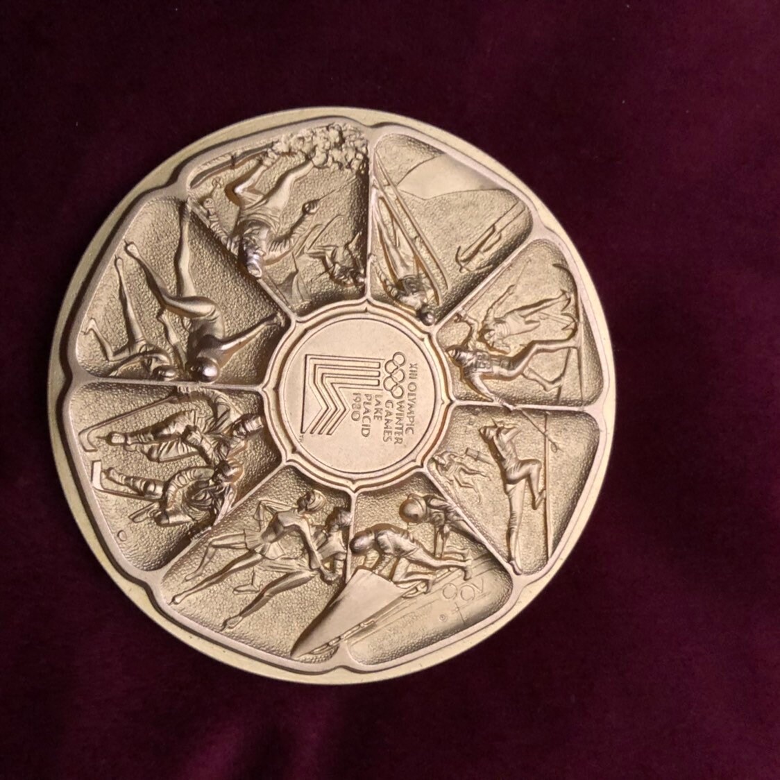 1980 Olympic commemorative Lake Placid calendar gold medallion