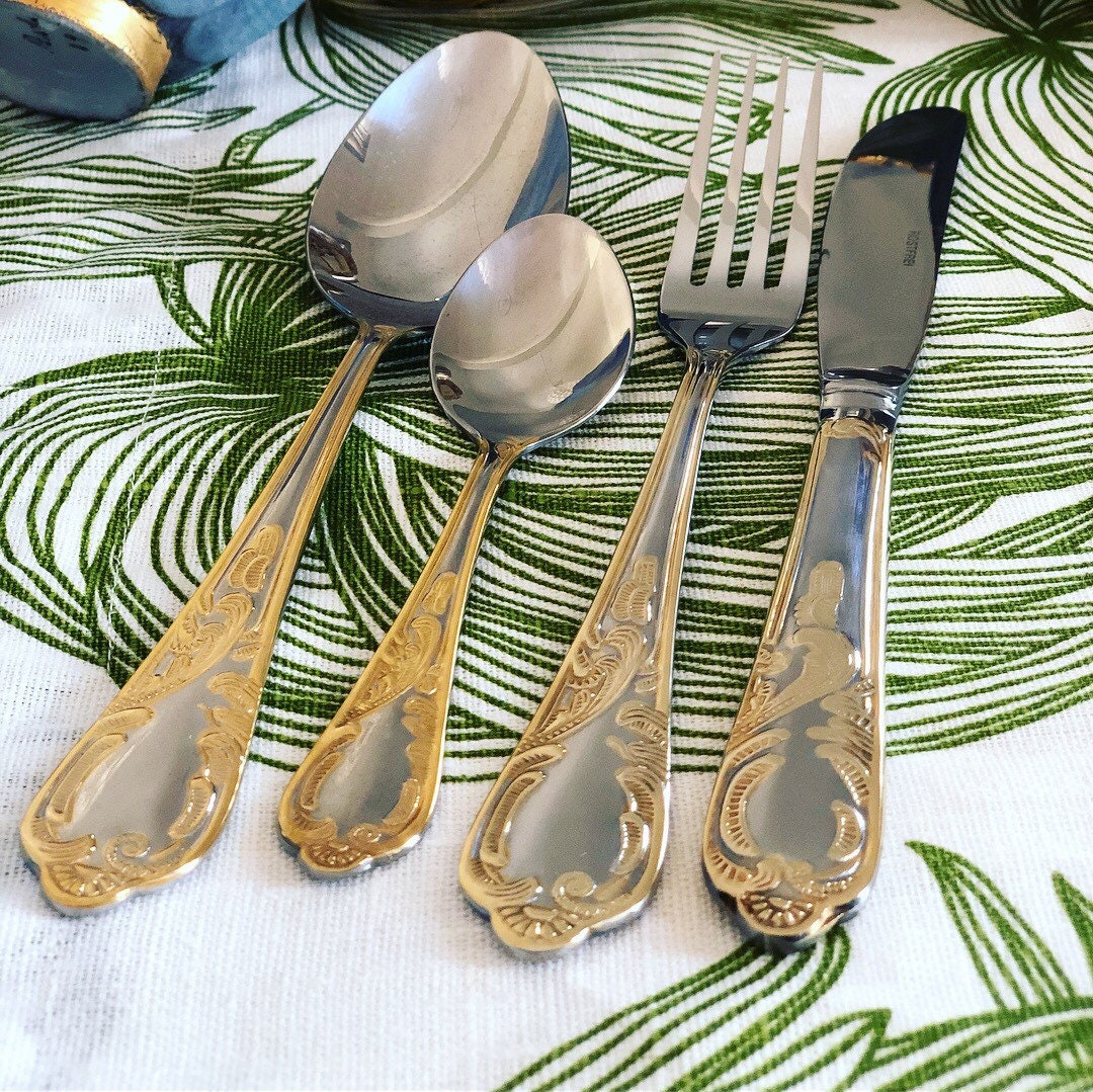 Vintage/flatware set/solingen Germany/stainless steel and gold plated