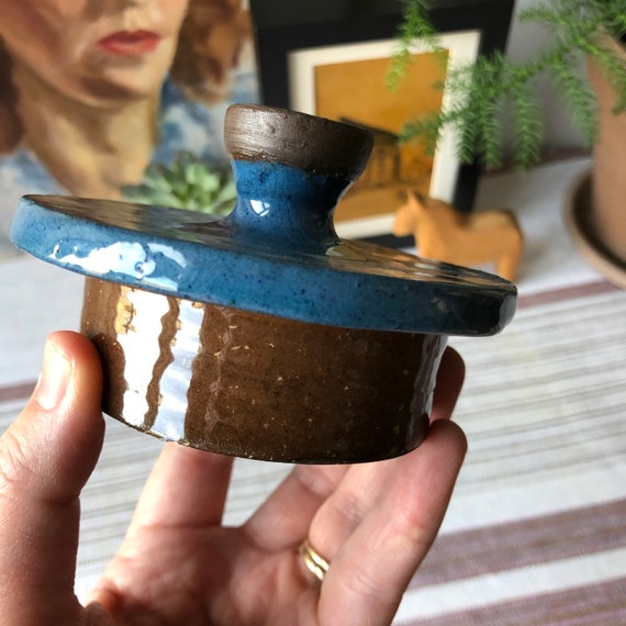 Studio pottery Gunnar Stahre Tea pot replacement lid  Stockholm turquoise glaze 1960s