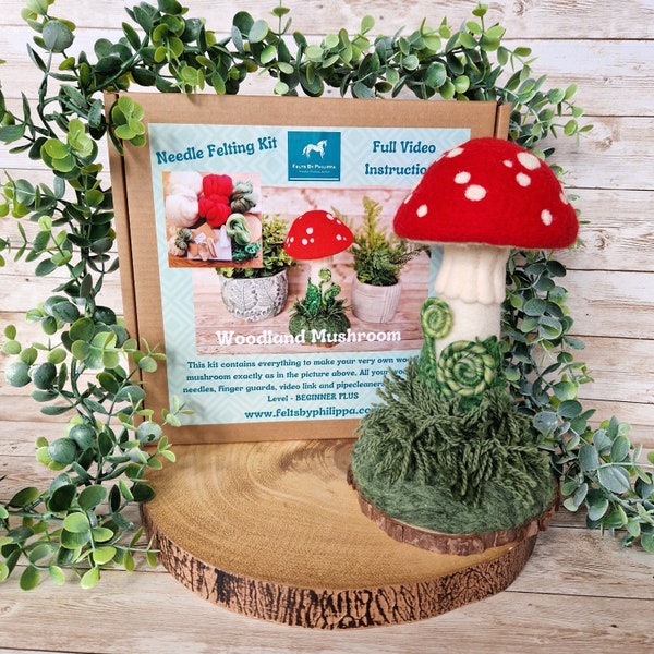 Wonderful WOODLAND MUSHROOM Complete Needle Felting Kit - Everything You Need To Make This Beautiful Needle Felted Mushroom Scene