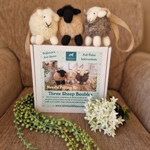 FANTASTIC Three Sheep Bauble Needle Felting Kit - Everything you need to make these three adorable sheep!
