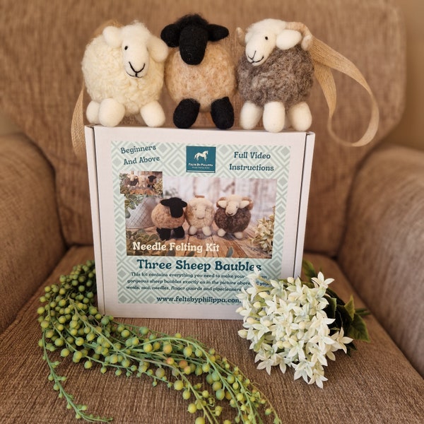 STUNNING Three Sheep Bauble Complete Needle Felting Kit - Everything You Need To Make These Three Fantastic Beauties