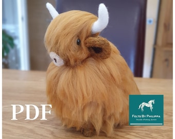 PDF Pattern File for Hugo The Sitting Highland Cow - Needle Felted Animal/Cow/Scottish/Highland/Felting/Download/Felted/Tutorial/How to