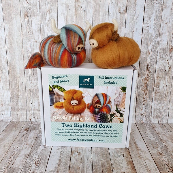 GORGEOUS Highland Cow (Times Two!) Complete Needle Felting Kit - Everything You Need To Make These Two Scottish Beauties