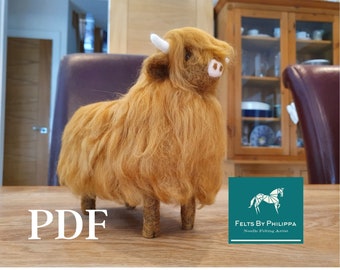 PDF Pattern File for Angus The Highland Cow - Needle Felted Animal/Cow/Scottish/Highland/Felting/Download/Felted/Tutorial/How to