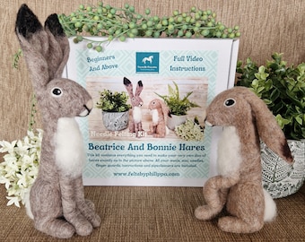 FABULOUS Felted Hares (Times Two!) Complete Needle Felting Kit - Everything You Need To Make Beatrice And Bonnie!