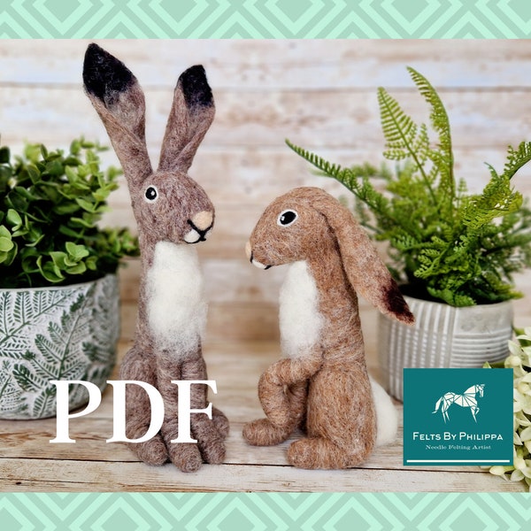 PDF Pattern File for Beatrice And Bonnie Hare - Needle Felted Hare/Rabbit/Felting/Instant Download/Felted/Tutorial/Beginner to Intermediate