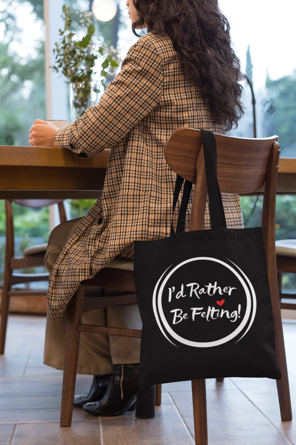I'd Rather Be FELTING Fantastic Black Tote Bag/Needle image 3
