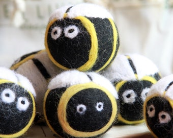 Set of 6 ~ Wool Dryer Balls | New Zealand Organic Material | Handcrafted | Busy Honey Bee | Sustainable and Eco-Friendly