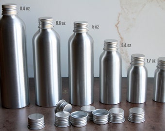 Aluminum Bottles | Screw-Top | Choose Size 1oz • 1.7oz • 3.4oz • 5oz • 6.8oz • 8.4oz | Cosmetic Packaging