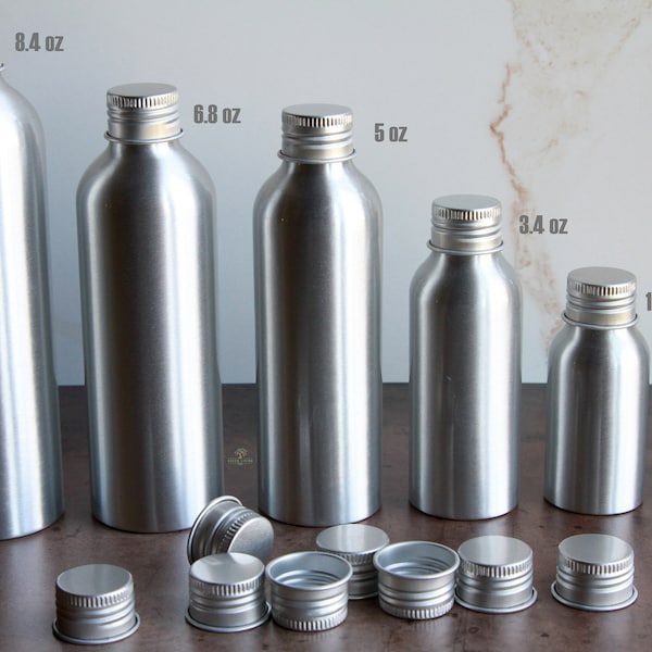 Aluminum Bottles | Screw-Top | Choose Size 1oz • 1.7oz • 3.4oz • 5oz • 6.8oz • 8.4oz | Cosmetic Packaging