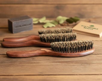 Solid Black Walnut Boar Bristle Brush: Beard, Hair & Pet Grooming