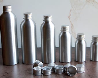2 Pcs ~Brushed Aluminum Bottles with Screw Top Caps | Leak-Proof, UV Coated (1oz, 1.7oz)