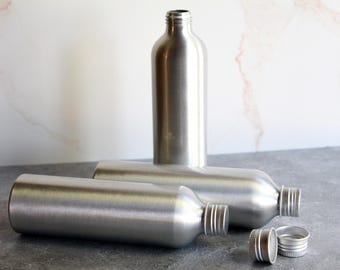 2 Pcs ~ Aluminum Bottles with Screw Top Cap | Brushed Aluminum | Capacity: 8.4oz (250ml)