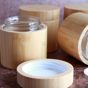 15 unidades ~ precio al por mayor ~ Tarro de vidrio de bambú: Envase cosmético para cremas y lociones (3,52 oz/100 g)