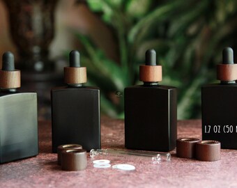 Rectangle Glass Bottle w/ Wooden Cap | 1.7oz (50ml) | 18/410 | Cosmetic Packaging