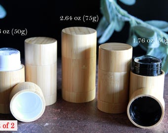 Set of 2 Bamboo Deodorant Tubes | Empty 50g 75g Refillable Twist Up Container | Eco Friendly Cosmetic Packaging | DIY Beauty Supplies 2-Pack