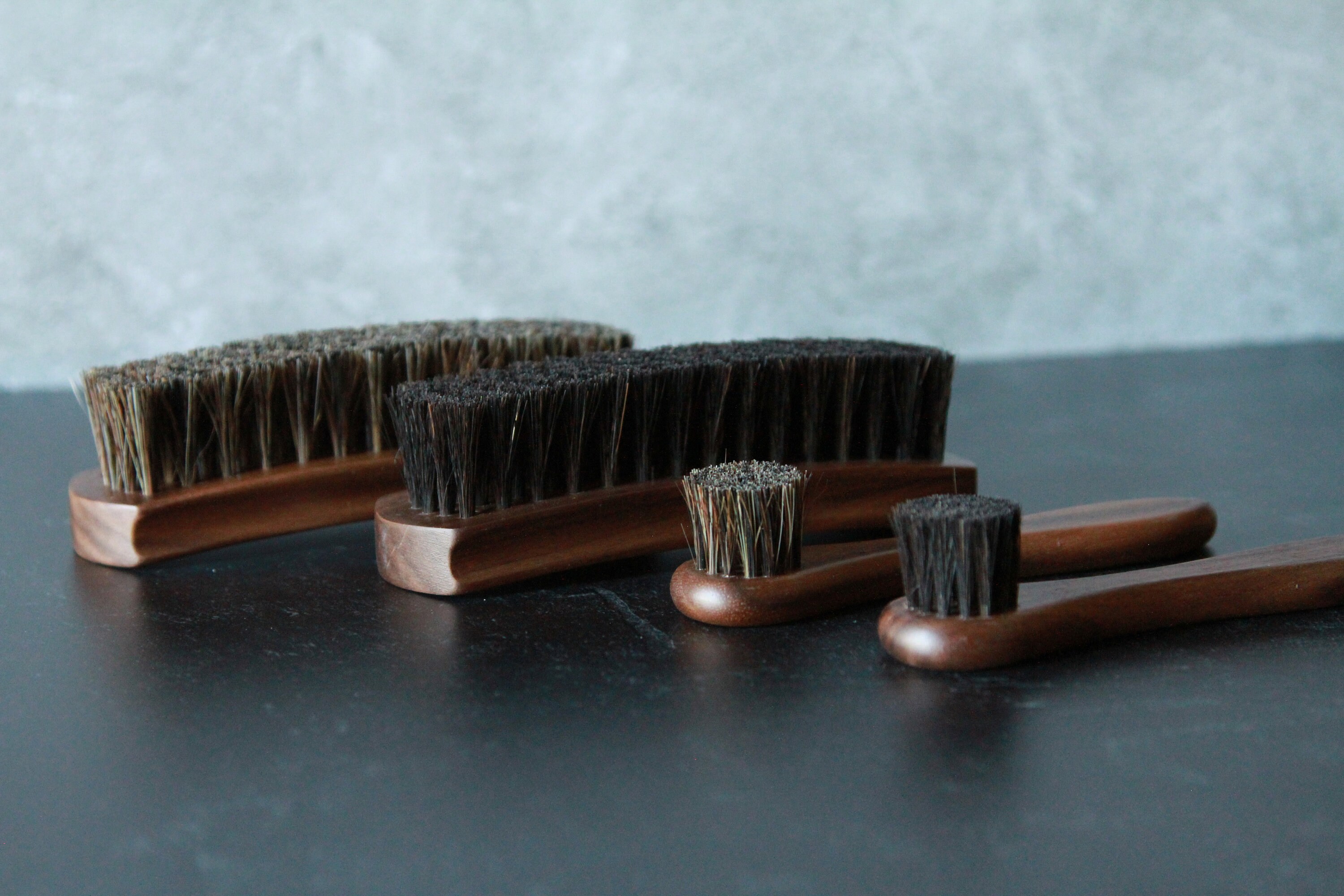 Set of 4 Leather Care Shoe Shine Brush Black Walnut Handle Super Soft  Horsehair Sustainable Packaging 