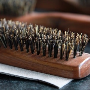 Black Walnut Hair Brush | Boar Bristles | Beard Brush • Cat Grooming Brush | w/ Thick Microfiber Pouch