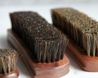 Leather Care • Shoe Shine • Upholstery Brush | Black Walnut Handle | Super Soft Horsehair | Choose Size • Bristles | Sustainable Packaging