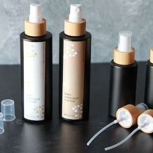Glass Sprayer Bottle | Black | Bamboo Cap | Skin Toner • Linen Mist | Size 1.7oz • 3.4oz  | Cosmetic Packaging