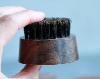 Mini Beard Brush | Black Walnut | Boar Bristles | Medium Soft | With • Without Pouch | Sustainable Packaging
